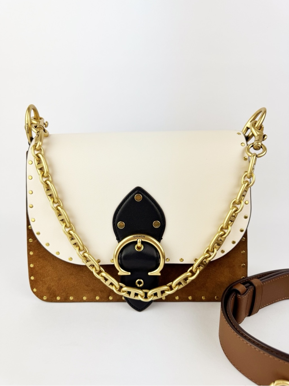 Coach Beat Bag Crossbody Bag Mixed Leather with Chain Shoulder Purse - Picture 11 of 11